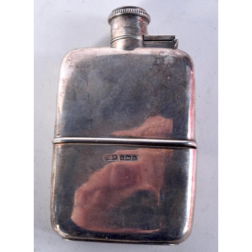 1605 - AN ART DECO SILVER HIP FLASK. Birmingham 1934. 129 grams. 10 cm x 6 cm.