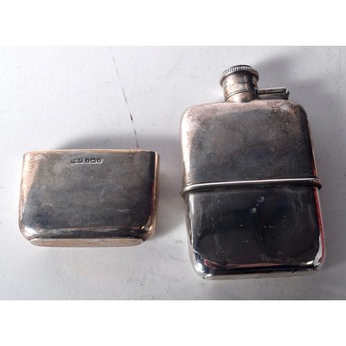 1605 - AN ART DECO SILVER HIP FLASK. Birmingham 1934. 129 grams. 10 cm x 6 cm.