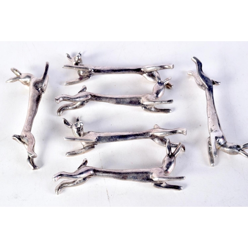 1630 - SIX SILVER KNIFE HARE KNIFE RESTS. 352 grams. 9 cm x 3.5 cm. (6)