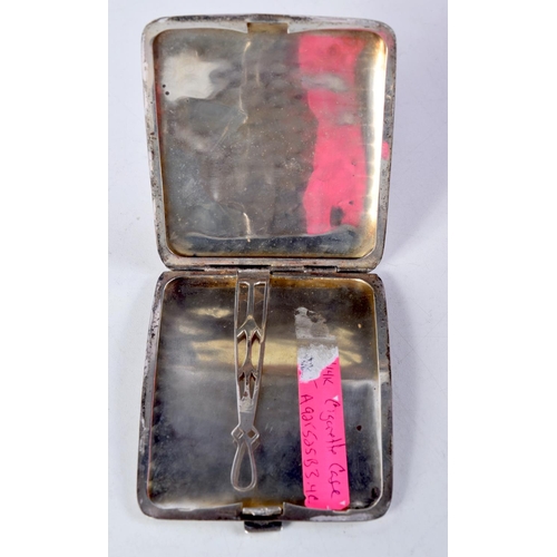 1642 - AN ART DECO SILVER AND 14CT GOLD CIGARETTE CASE. 104 grams. 10.25 cm x 8.25 cm.