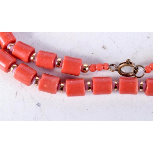 1685 - AN ART DECO CORAL NECKLACE. 45 grams. 64 cm long.