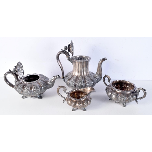 1695 - A VICTORIAN SILVER FOUR PIECE TEASET. London 1827, 1829 & 1843. 2284 grams. Largest 26 cm x 23 cm. (... 