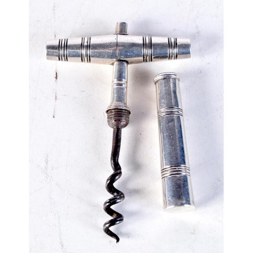 1699 - AN ANTIQUE CONTINENTAL SILVER CORKSCREW. 23 grams. 9 cm x 4.5 cm.