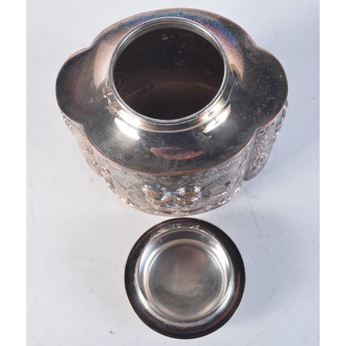 1716 - AN ANTIQUE SILVER PLATED TEA CADDY AND COVER. 192 grams. 10.5 cm x 10 cm.