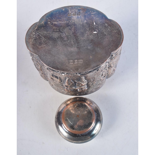 1716 - AN ANTIQUE SILVER PLATED TEA CADDY AND COVER. 192 grams. 10.5 cm x 10 cm.