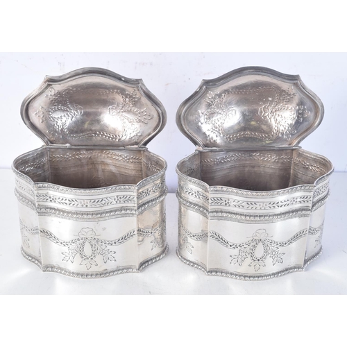 1732 - A PAIR OF ANTIQUE DUTCH SILVER TEA CADDIES. 967 grams. 14 cm x 12.5 cm.