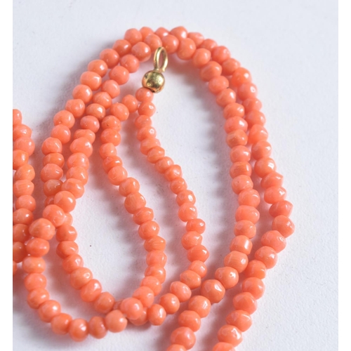 1740 - AN ART DECO DOUBLE CORAL NECKLACE. 13.3 grams. 41 cm long.