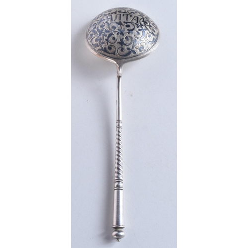 1753 - AN ANTIQUE RUSSIAN SILVER NIELLO SPOON. 64 grams. 18.5 cm long.