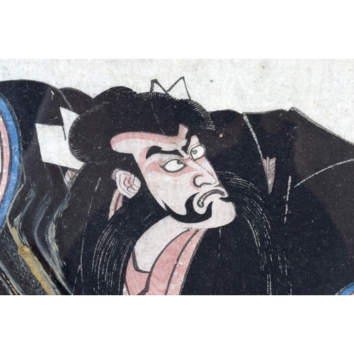 2001 - A 19TH CENTURY JAPANESE MEIJI PERIOD WOODBLOCK PRINT depicting a samurai. 38 cm x 32 cm.