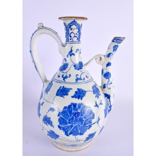 2016 - A LARGE TURKISH BLUE AND WHITE OTTOMAN IZNIK JUG painted with flowers. 27 cm x 15 cm.