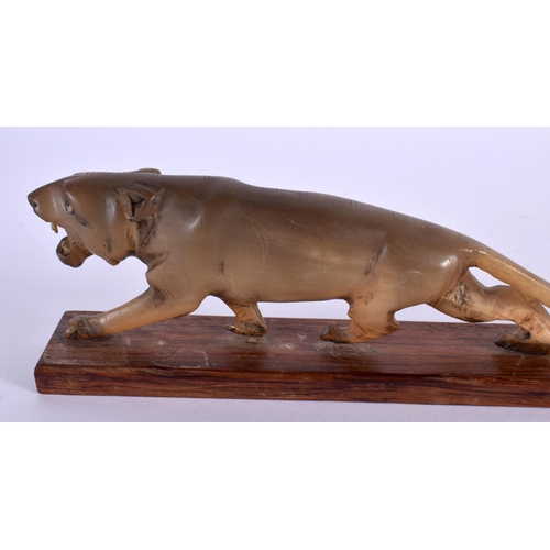 2019 - A 19TH CENTURY ANGLO INDIAN MIDDLE EASTERN CARVED RHINOCEROS HORN LION together with an unusual Indi... 