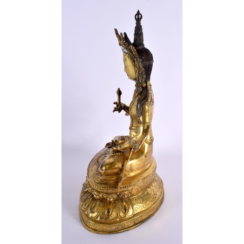 2027 - A LARGE EARLY 20TH CENTURY CHINESE TIBETAN BRONZE FIGURE OF AMITAYUS modelled holding aloft a stupa.... 