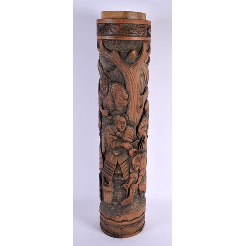 2030 - A LARGE 19TH CENTURY JAPANESE MEIJI PERIOD BAMBOO VASE unusually well carved with samurai within lan... 