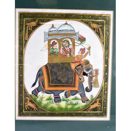 2031 - Indian School (C1900) 4 x Watercolours & an illuminated manuscript, assorted scenes. Largest 42 cm x... 