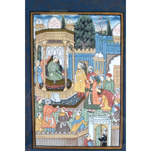 2031 - Indian School (C1900) 4 x Watercolours & an illuminated manuscript, assorted scenes. Largest 42 cm x... 