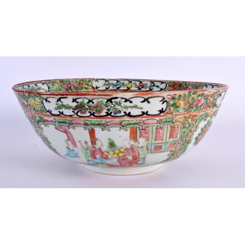 2037 - A 19TH CENTURY CHINESE CANTON FAMILLE ROSE PORCELAIN BOWL Qing, painted with figures and landscapes.... 