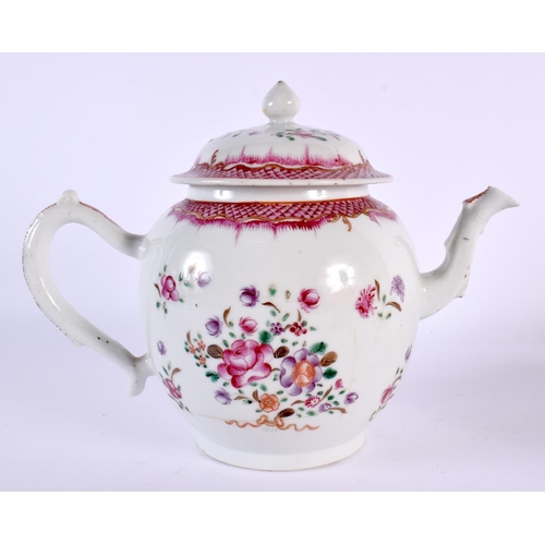 2052 - AN 18TH CENTURY CHINESE EXPORT FAMILLE ROSE TEAPOT AND COVER Qianlong, together with similar bowls e... 