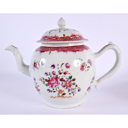 2052 - AN 18TH CENTURY CHINESE EXPORT FAMILLE ROSE TEAPOT AND COVER Qianlong, together with similar bowls e... 