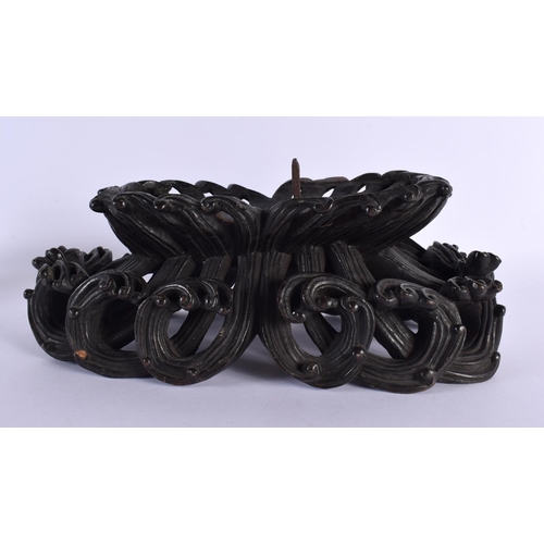 2060 - A LARGE 19TH CENTURY CHINESE CARVED HARDWOOD SCROLLING STAND Qing, formed as crashing waves. 28 cm x... 