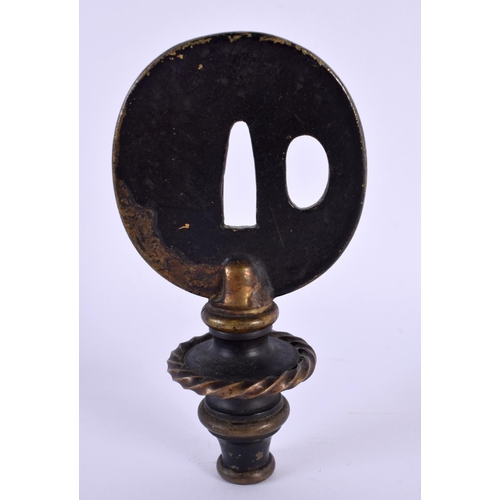 2096 - A 19TH CENTURY JAPANESE MEIJI PERIOD BRONZE TSUBA formed as a lamp finial. 10 cm x 5.5 cm.