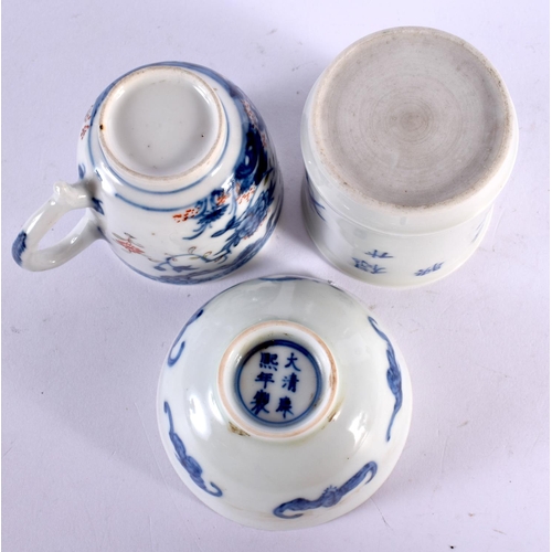 2104 - AN 18TH CENTURY CHINESE EXPORT BLUE AND WHITE COFFEE CUP Qianlong, together with two tea bowls. Larg... 