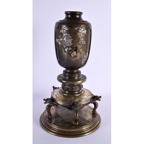 2110 - A LARGE 19TH CENTURY JAPANESE MEIJI PERIOD MIXED METAL BRONZE VASE decorated with silver and copper ... 