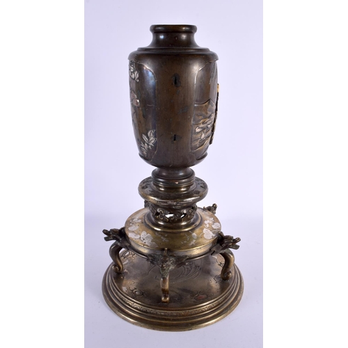 2110 - A LARGE 19TH CENTURY JAPANESE MEIJI PERIOD MIXED METAL BRONZE VASE decorated with silver and copper ... 