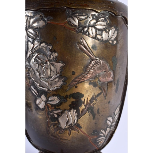 2110 - A LARGE 19TH CENTURY JAPANESE MEIJI PERIOD MIXED METAL BRONZE VASE decorated with silver and copper ... 