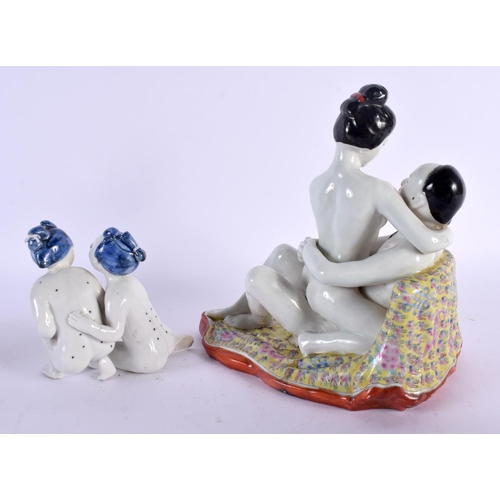 2118 - AN EARLY 20TH CENTURY CHINESE FAMILLE ROSE EROTIC PORCELAIN FIGURE Late Qing/Republic, together with... 