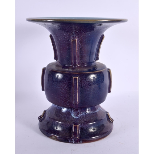 2126 - A LARGE CHINESE FLAMBE GLAZED STONEWARE GU FORM VASE 20th Century. 25 cm x 15 cm.