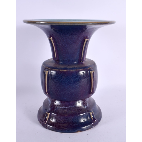 2126 - A LARGE CHINESE FLAMBE GLAZED STONEWARE GU FORM VASE 20th Century. 25 cm x 15 cm.