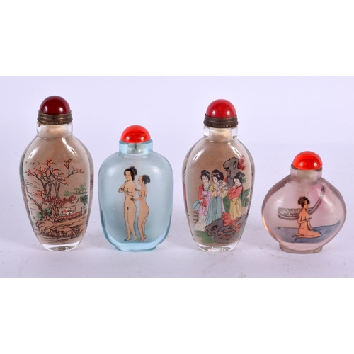 2130 - FOUR CHINESE REVERSE PAINTED SNUFF BOTTLES 20th Century. 6.5 cm high. (4)