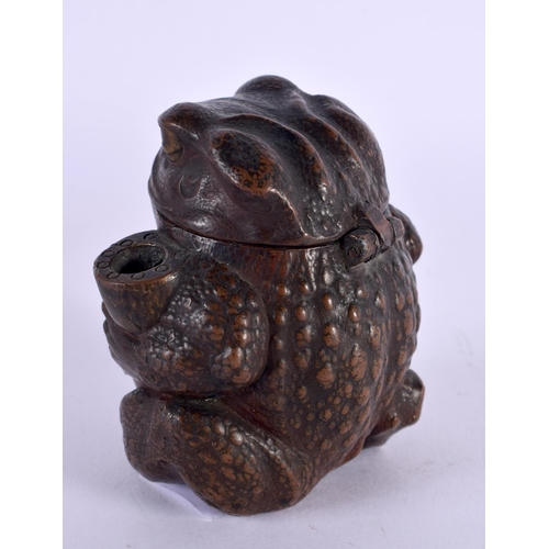 2135 - A 19TH CENTURY JAPANESE MEIJI PERIOD BRONZE FROG INKWELL. 7 cm x 6 cm.