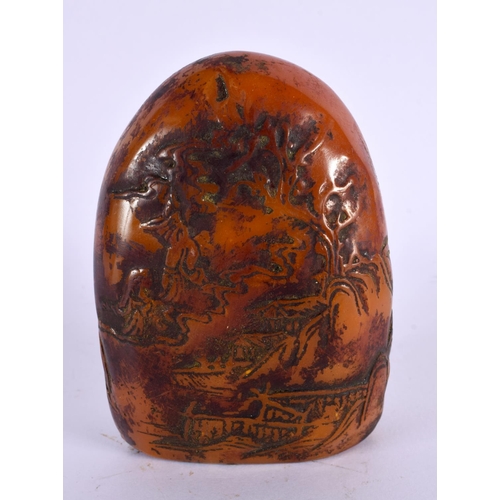 2138 - A CHINESE CARVED ORANGE HARDSTONE MOUNTAIN SEAL 20th Century. 11 cm x 7 cm.