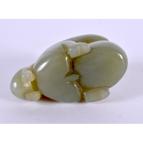 2158 - A CHINESE CARVED GREEN JADE FIGURE OF MONKEYS 20th Century. 5 cm x 3.5 cm.