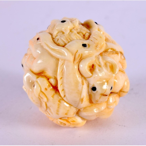 2163 - A JAPANESE CARVED BONE ZODIAC BALL. 4 cm diameter.