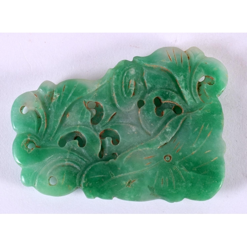 2174 - A CHINESE CARVED JADEITE PLAQUE 20th Century. 8.5 cm x 6.5 cm.