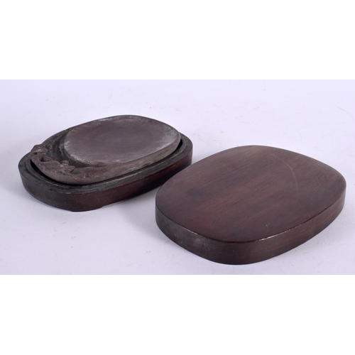 2202 - A CHINESE QING DYNASTY CARVED HARDWOOD INK STONE BOX AND COVER. 12 cm x 10 cm.