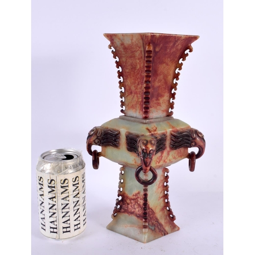 2204 - AN EARLY 20TH CENTURY CHINESE CARVED BLOOD AND GREEN JADE VASE Late Qing/Republic. 27 cm x 13 cm.