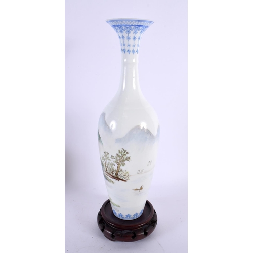 2210 - A BOXED CHINESE REPUBLICAN PERIOD FAMILLE ROSE EGG SHELL PORCELAIN VASE painted with landscapes. 24 ... 