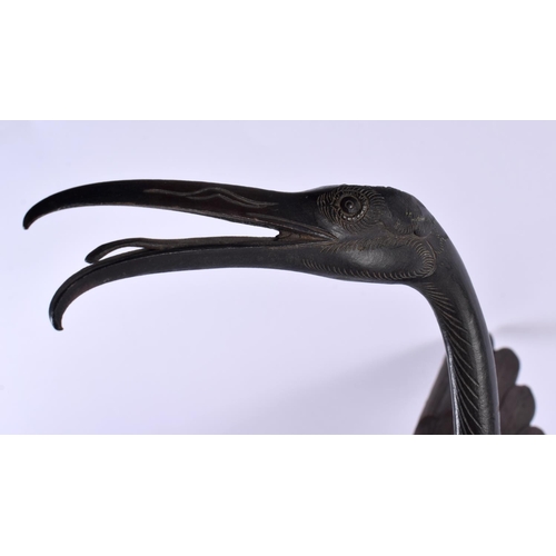 2212 - A LARGE 19TH CENTURY JAPANESE MEIJI PERIOD BRONZE OKIMONO modelled as a standing crane. 56 cm x 24 c... 