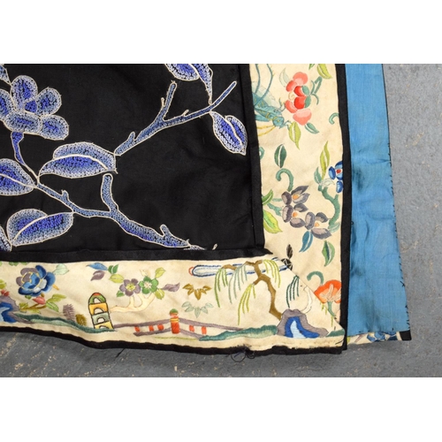 2213 - AN UNUSUAL LATE 19TH CENTURY CHINESE MIDNIGHT BLUE SILK EMBROIDERED ROBE Qing, decorated with figure... 