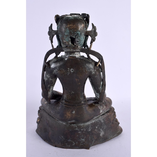 2215 - A LARGE 16TH/17TH CENTURY CHINESE BRONZE FIGURE OF A BUDDHA Ming/Qing, modelled upon a triangular ba... 