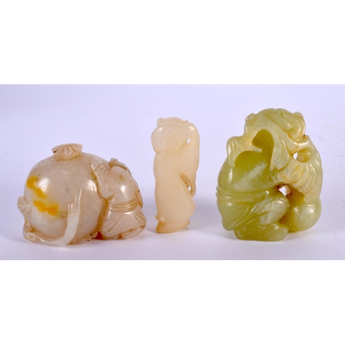 2221 - THREE CHINESE CARVED JADE FIGURES 20th Century. Largest 5 cm x 4 cm. (3)