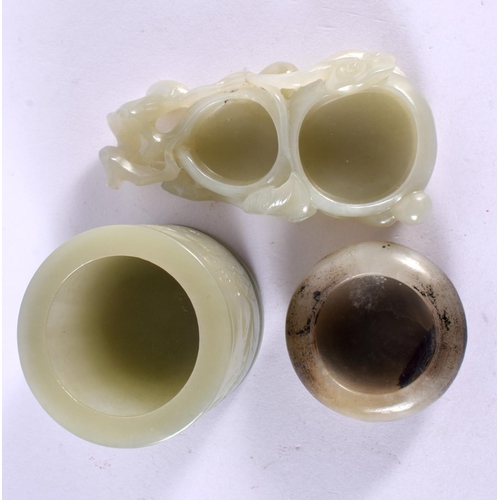 2224 - THREE CHINESE CARVED JADE BRUSH WASHERS 20th Century. Largest 9 cm x 5 cm. (3)