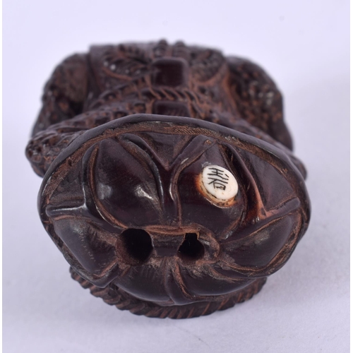 2247 - A JAPANESE CARVED BOXWOOD STANDING TOAD NETSUKE. 6 cm x 3 cm.