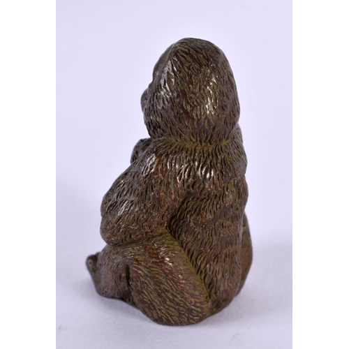 2250 - A JAPANESE BRONZE GORILLA OKIMONO. 5 cm x 3 cm.