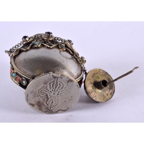 2262 - A 19TH CENTURY CHINESE TIBETAN SILVER SNUFF BOTTLE inset with gems. 44 grams. 6.5 cm x 4.5 cm.