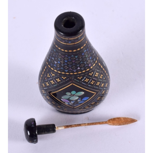 2270 - A CHINESE QING DYNASTY MOTHER OF PEARL LACQUER SNUFF BOTTLE decorated with mother of pearl foliage. ... 