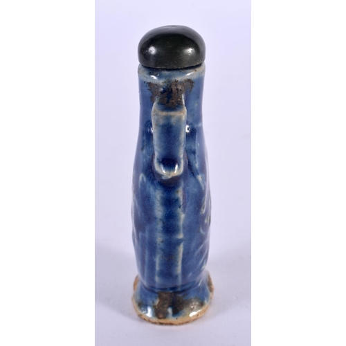 2271 - A 19TH CENTURY CHINESE TWIN HANDLED POTTERY SNUFF BOTTLE Qing, decorated with foliage. 8 cm x 4.5 cm... 